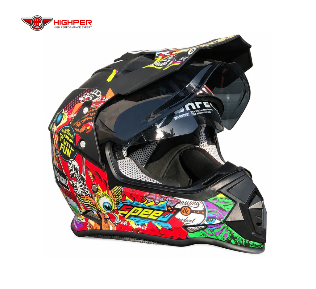 Casque Cross WLT-129 double visière graffiti noir 1